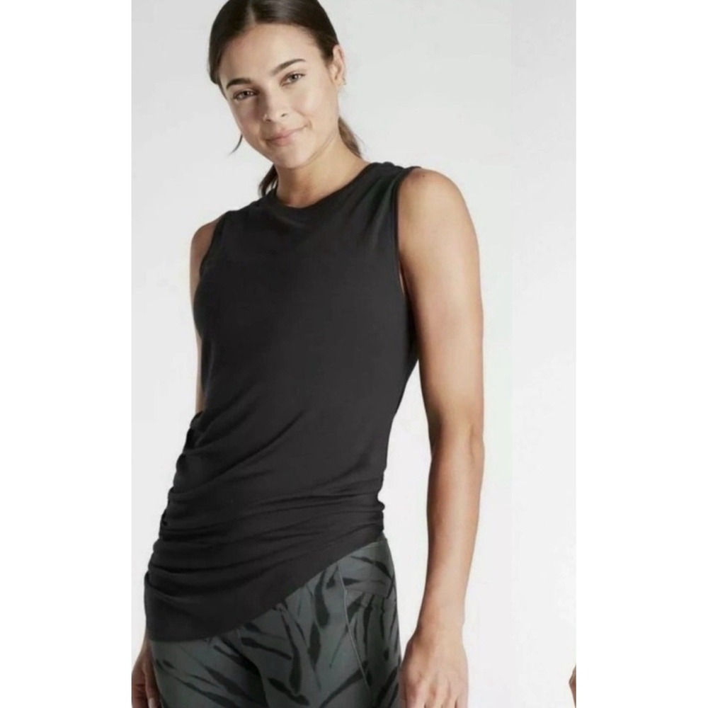 Athleta Medium‎ Black Cloudlight Restore Tank Top Sleeveless Modal Asymmetrical